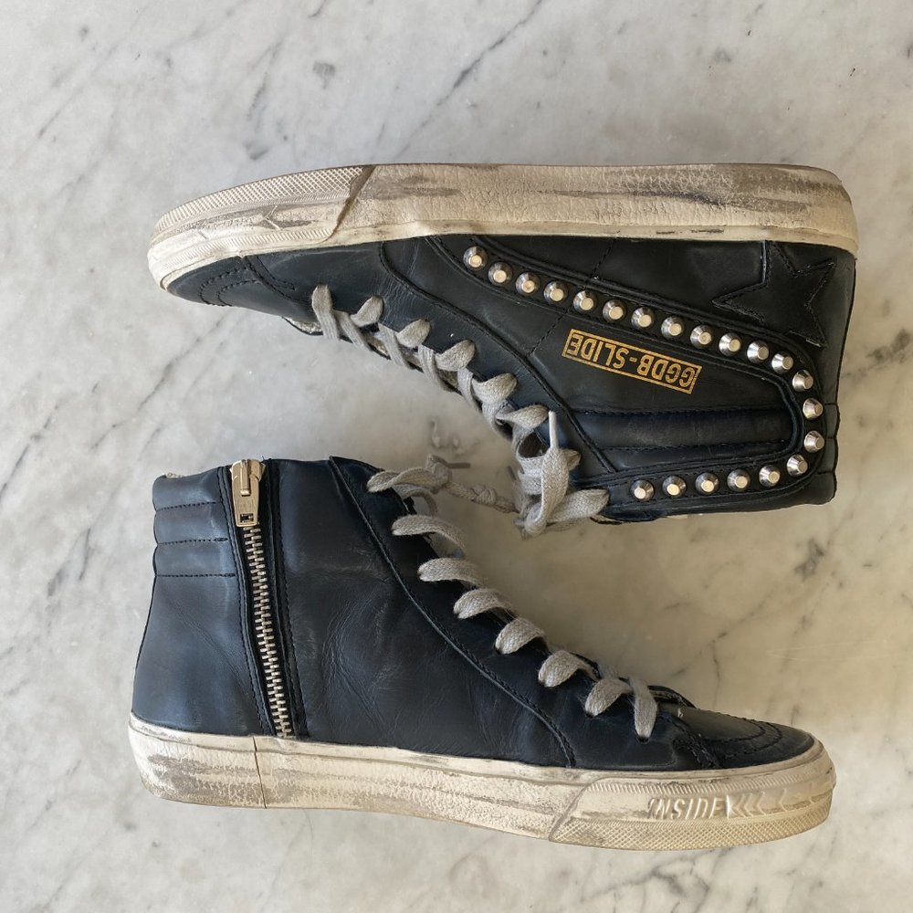 Pristine Golden Goose Studded Leather Slide Sneakers - Size 37